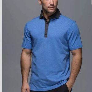 Lululemon Post Practice Polo Heathered Blue/Soot Collar Size XXL EUC
